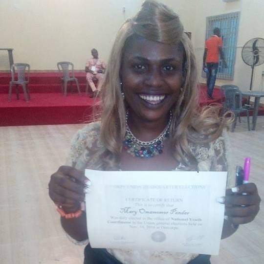 National Youth Coordinator of Okpe Union, Comrade Pender Mary Omamomor receive certificate of return after the general election in 2016